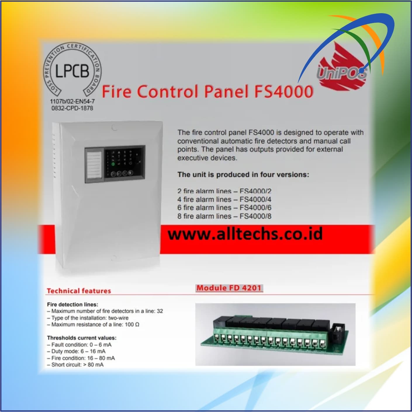 Fire Alarm-UniPos-Conventional-Fire Control Panel-FS4000-2 Zone