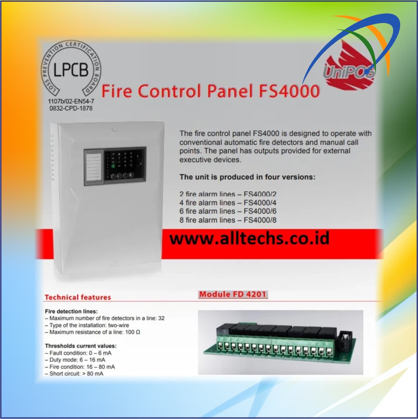Fire Alarm-UniPos-Conventional-Fire Control Panel-FS4000-4 Zone