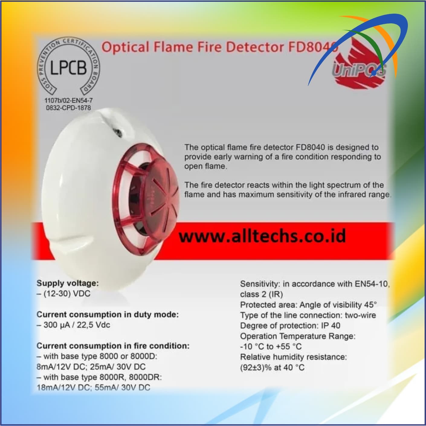 Fire Alarm-UniPos-Conventional-Flame Detector-FD8040 Incl.with Base