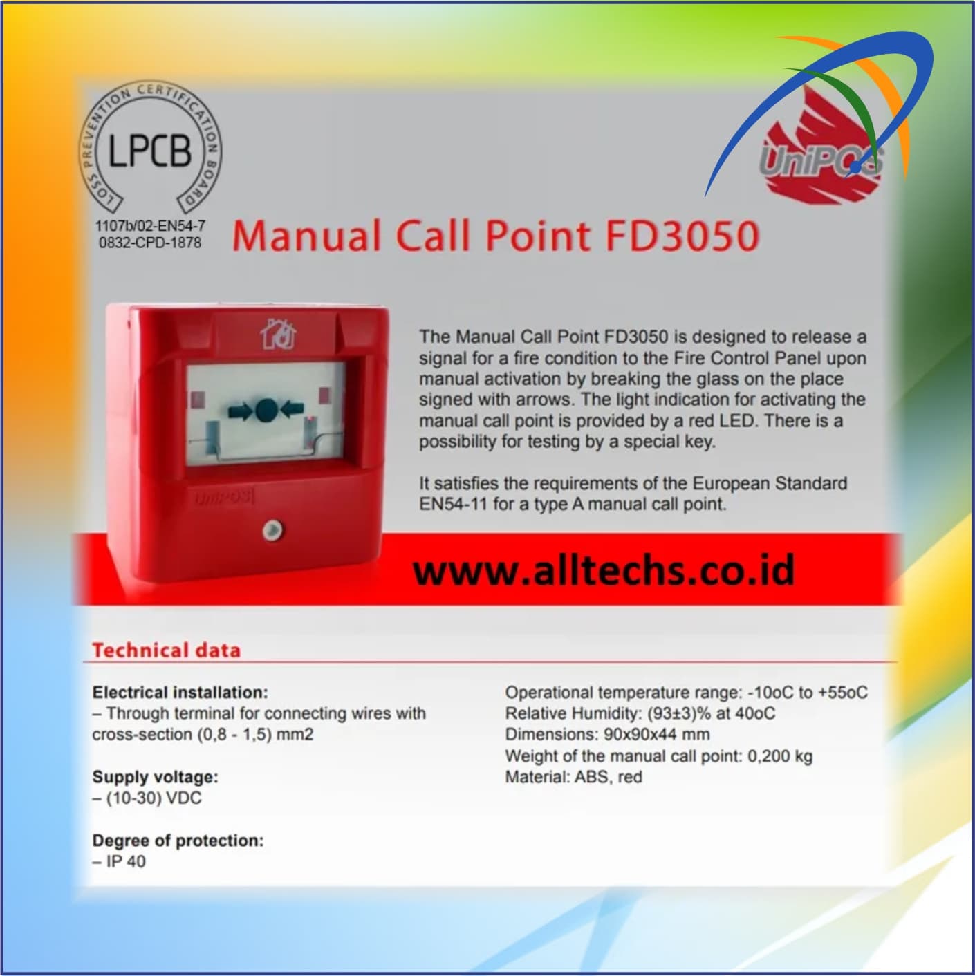 Fire Alarm-UniPos-Conventional-Manual Call Point-Break Glass-FD 3050