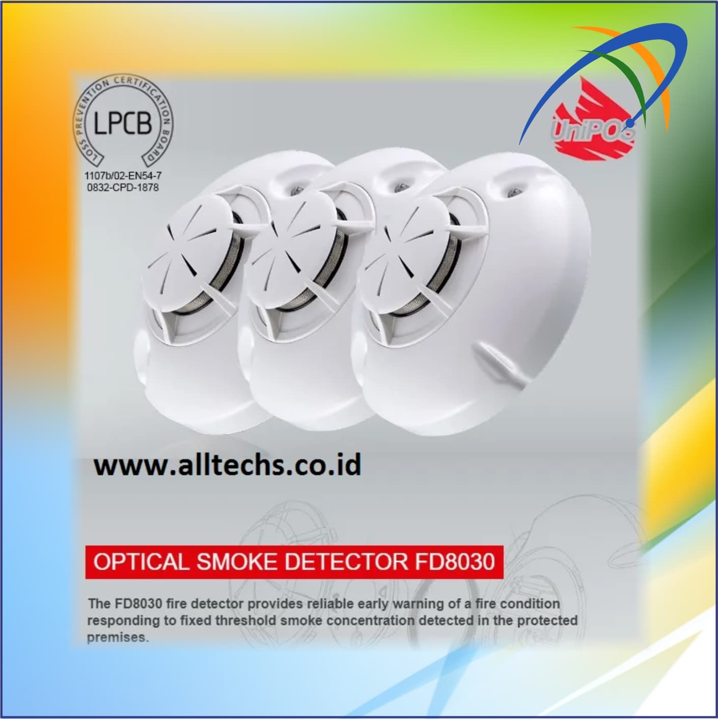 Fire Alarm-UniPos-Conventional-Smoke Detector-FD 8030 Incl. with Base
