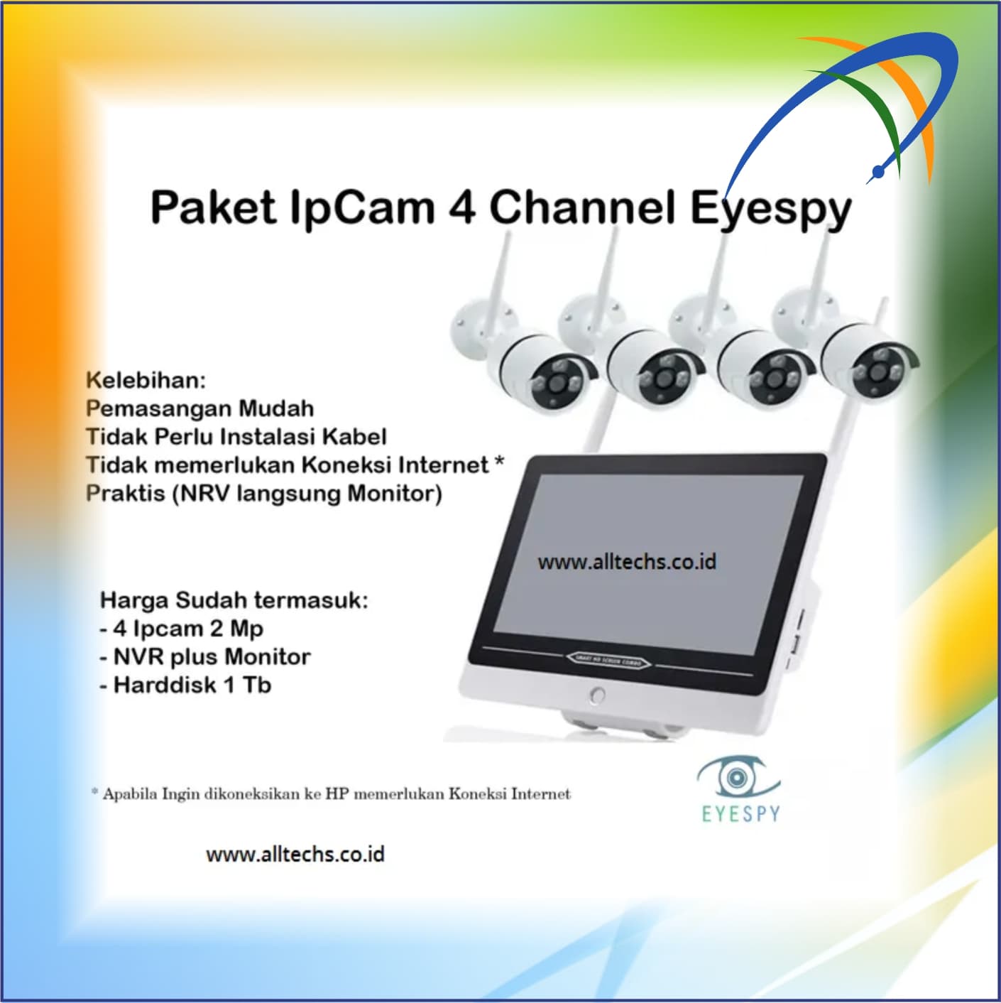 Paket Ip CCTV Eyespy plus Monitor dan Harddisk 4 Channel