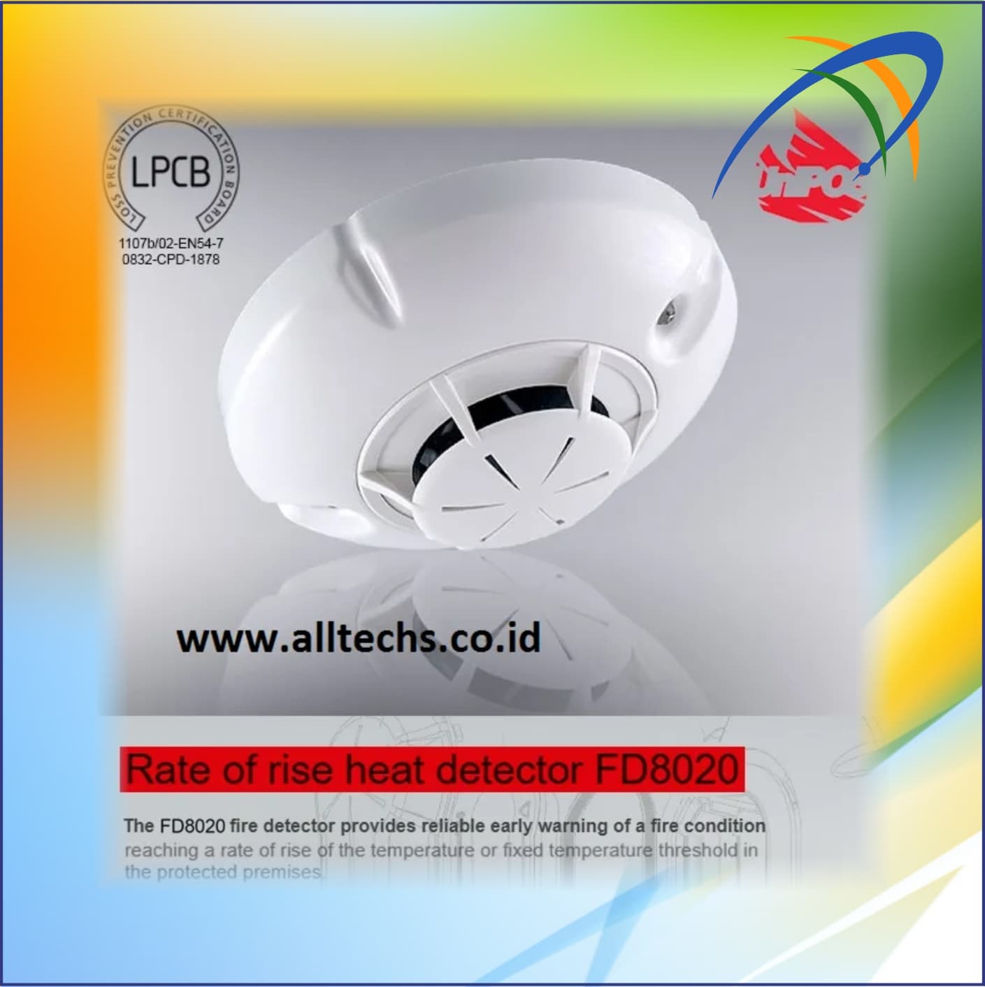 Fire Alarm-UniPos-Conventional-ROR Heat Detector-FD8020 Incl.with Base