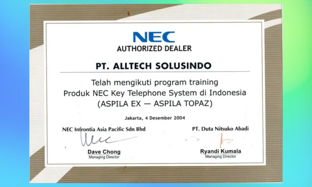 PT. ALLTECHS SOLUSINDO Raih Sertifikasi Resmi NEC Authorized Dealer 2026 - Berita PT. ALLTECHS SOLUSINDO